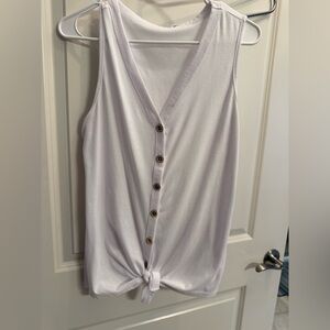 White V-Neck Button-Front Tie Hem Tank Top